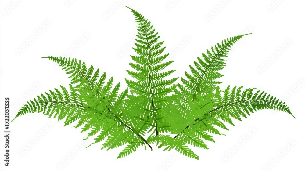 Naklejka premium Close-up of a vibrant green fern plant with intricate, delicate fronds, isolated on white.