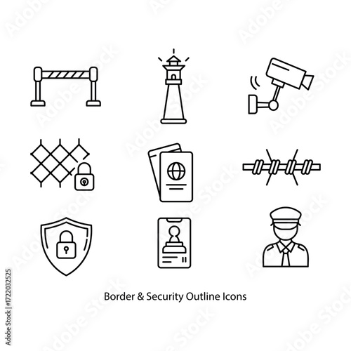 Border security and surveillance icons border control barrier
