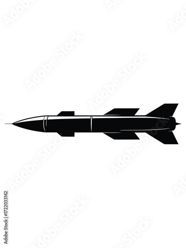 Silhouette of a modern fighter jet missile in flight