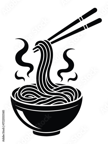 Steaming bowl of noodles with chopsticks illustration