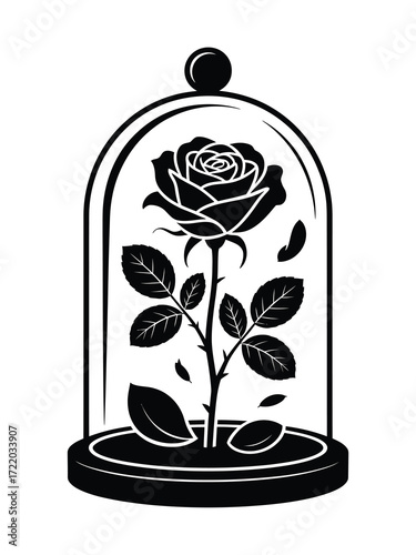 Enchanted rose under glass dome silhouette