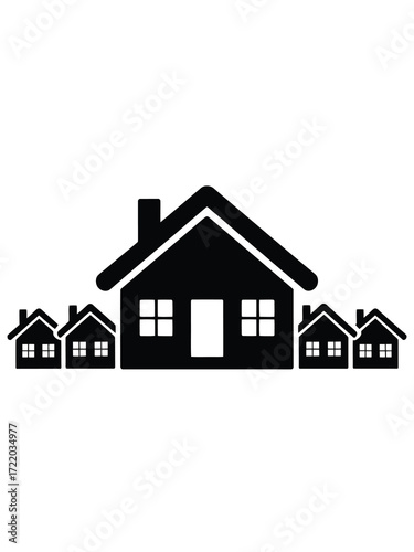 Row of black house silhouettes with a larger central home