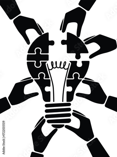Teamwork and collaboration building a bright idea lightbulb puzzle