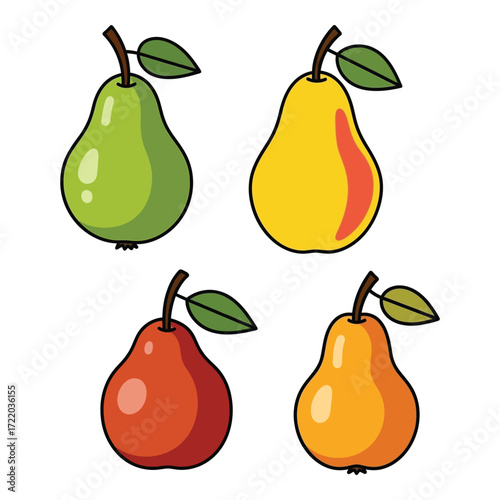 Colorful pear assortment four ripe fruit varieties ready for harvest and consumption