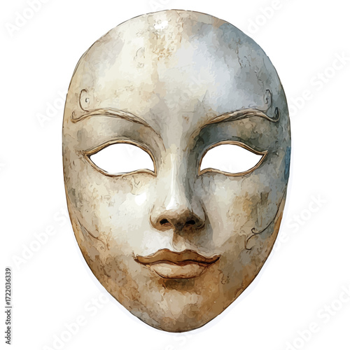 watercolor of Wooden Mask, vector, isolated on a white background.