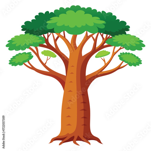 Detailed Baobab Tree Vector Isolated on White