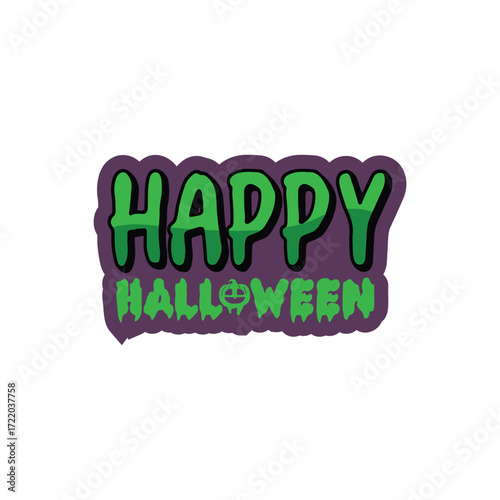Green dripping letters happy halloween with pumpkin