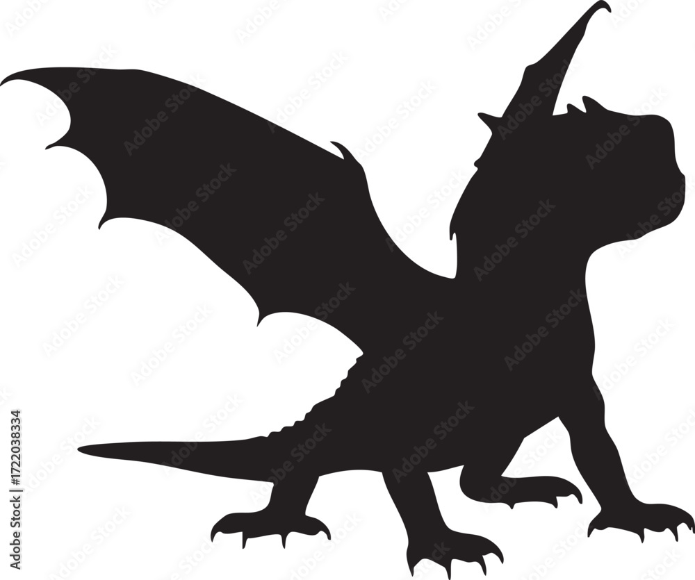 Fototapeta premium Baby dragon silhouette illustration fantasy creature mythical beast black silhouette si