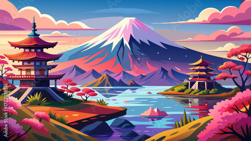 Mount Fuji, Japan, rises gracefully above lakes and forests, revered for its spiritual symbolism and iconic beauty inspiring centuries of art and poetry.