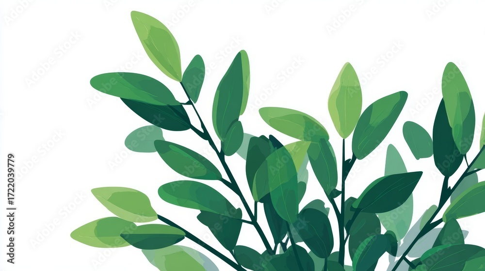 Naklejka premium Fresh green leaves isolated on a white background, perfect for a natural design