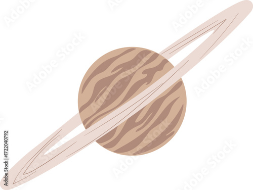 vector art of brown planet with dense atmosphere and gray planetary ring