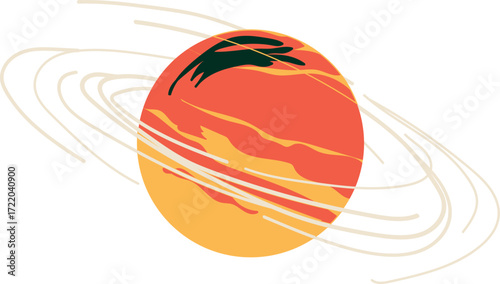 vector art of red planet with orange details and yellow planetary ring