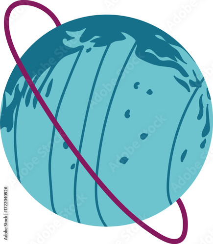 vector art of blue planet with details and purple planetary ring