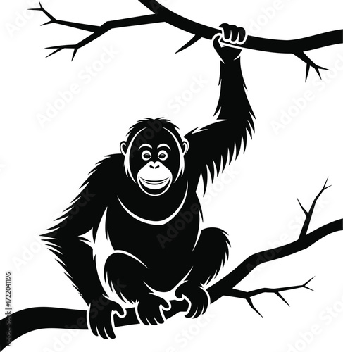 Orangutan Sitting on Tree Branch Vector Illustration