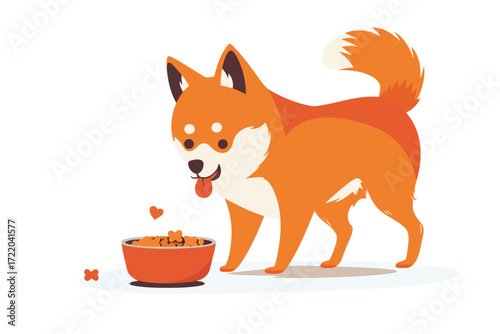dog with bowl of food domestic isolated