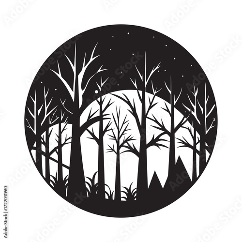 Tree Line With Full Moon Silhouette
