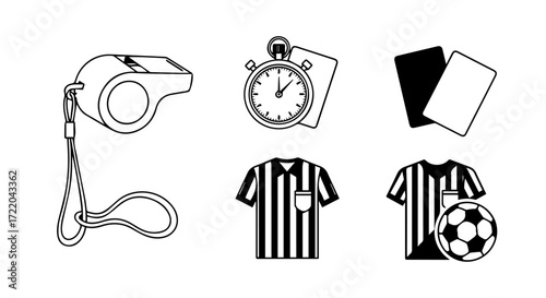 Referee Equipment and Uniform Outline Set for Sports and Games