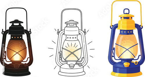 Collection of vintage kerosene lamps with different styles, perfect for rustic decor and lighting
