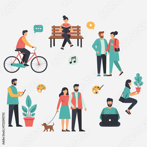 Diverse Community Activities and Social Interactions Illustration