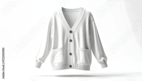White Knit Cardigan Sweater Floating on White Background - Fashion Mockup