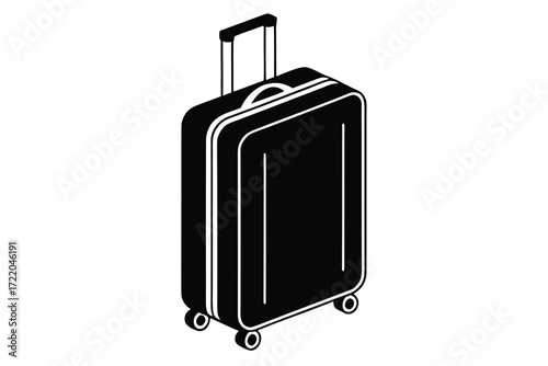 Black rolling suitcase with retractable handle and wheels on white background luggage travel