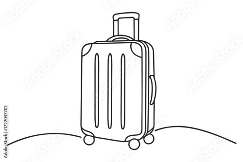 Outline of a Rolling Suitcase on a Wavy Ground Line Keywords: suitcase, luggage, travel, bag, baggage