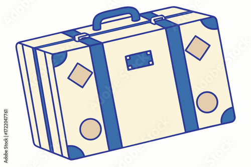 Retro Beige Suitcase With Blue Accents And Decorative Patches luggage travel
