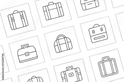 Scattered line art icons of luggage and bags within frames suitcase travel