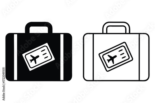 Two suitcases, one black and one outline, each with an airplane ticket icon luggage travel