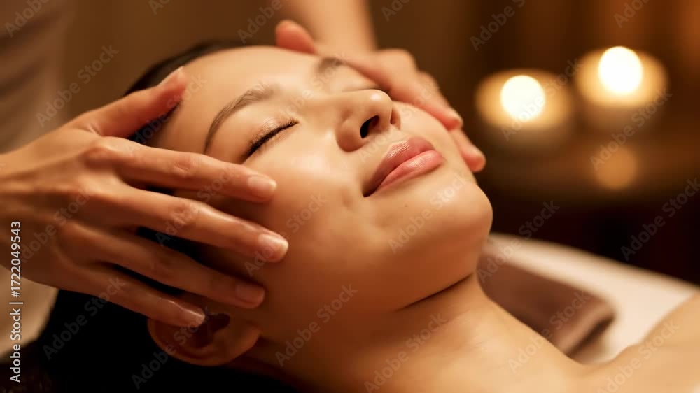 custom made wallpaper toronto digitalSerene Spa Head Massage - A woman receives a relaxing head massage in a spa setting. Soft lighting and candles create a peaceful atmosphere as her eyes are closed in contentment.