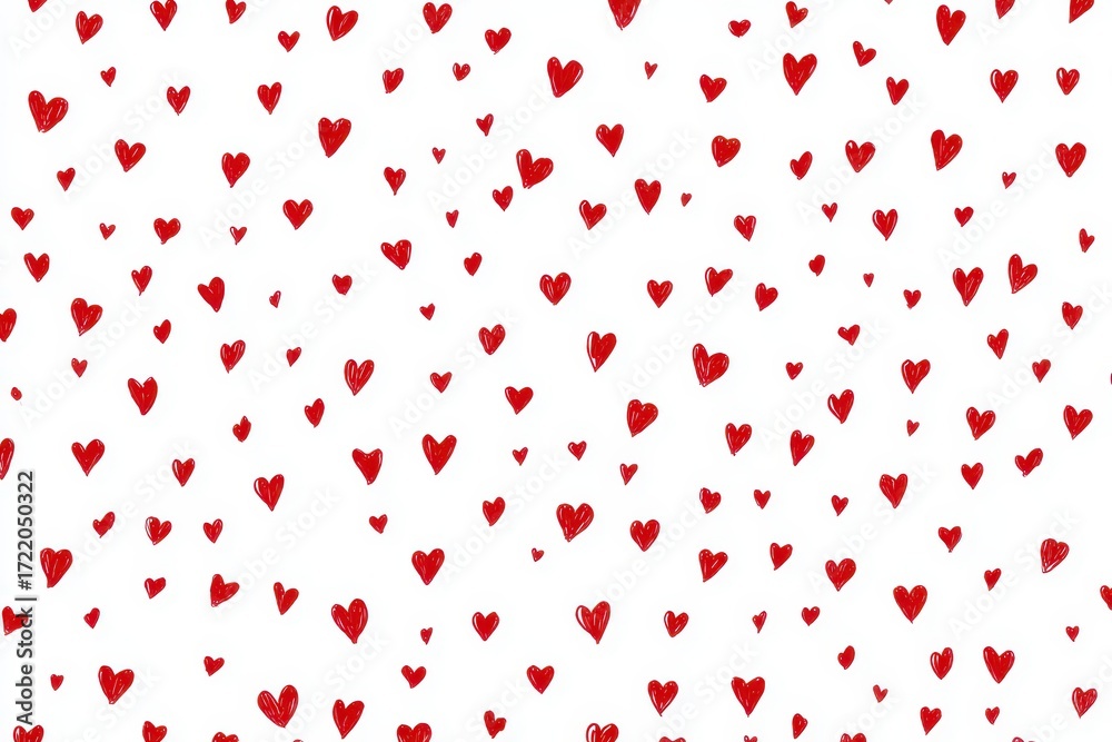 Seamless vector repeat pattern featuring red hearts scattered on a white background, perfect for various design projects and crafts Seamless vector repeat pattern featuring red hearts scattered on a white background, perfect for various design projects and crafts