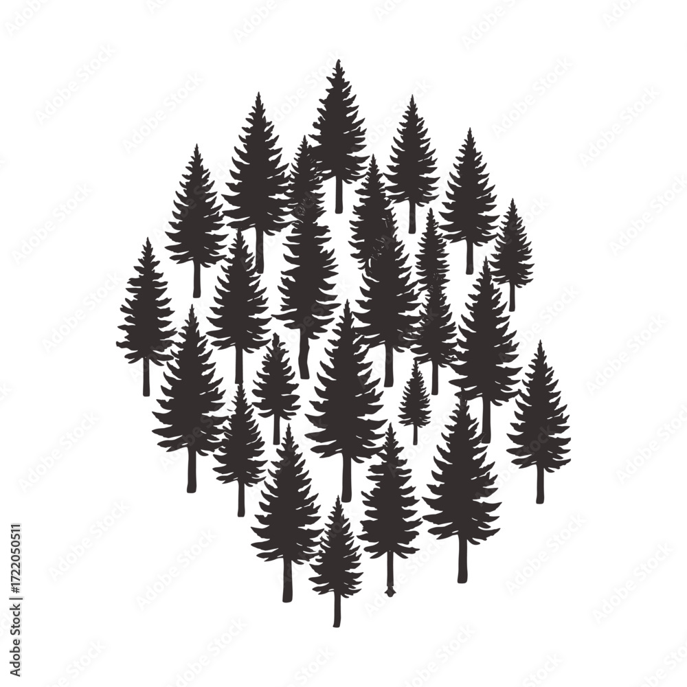 Obraz premium Vector tree silhouettes, sunset forest wilderness tree, olive black tree silhouette logo or icon isolated on white background