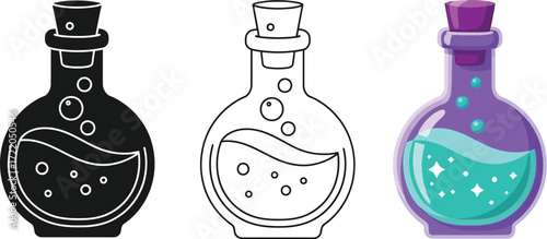 Set of potion bottle illustration, perfect for fantasy game design and halloween decoration