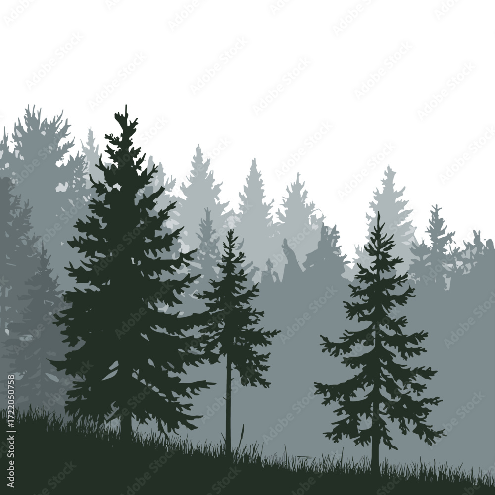 Fototapeta premium Vector tree silhouettes, sunset forest wilderness tree, olive black tree silhouette logo or icon isolated on white background