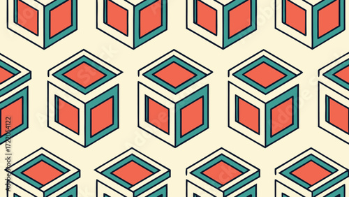 Seamless isometric 3d cubes and blocks pattern geometric abstract background repeating motif