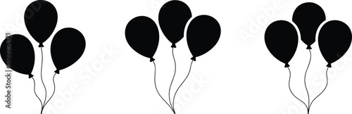Black silhouette balloon groups on white background, minimal design, counting concept, educational visual, quantity progression, isolated vector illustration