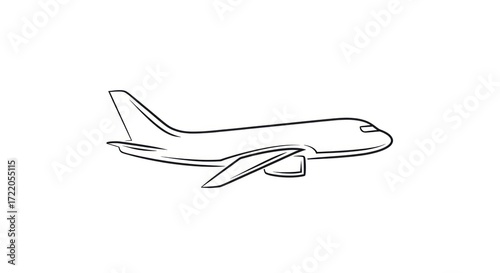 Simple Black and White Art Drawing of an Airplane on a White Background
