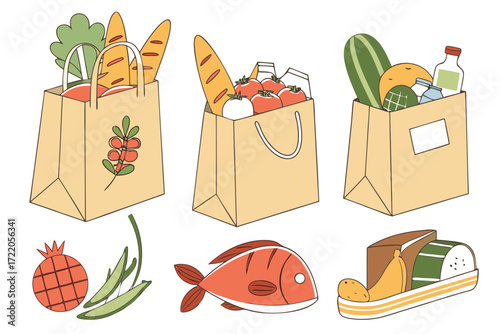 Grocery Shopping with Eco Friendly Bags Filled with Fresh Produce and Healthy Food Choices for Sustainable Living and a Balanced Diet