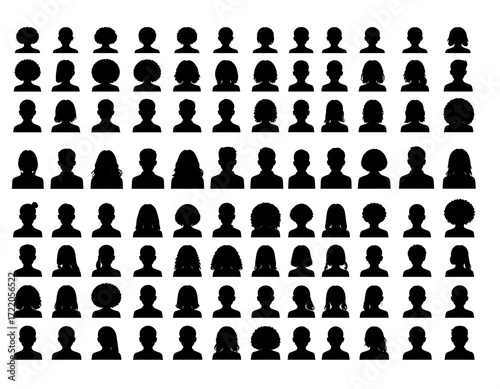 Many simple black silhouettes of heads