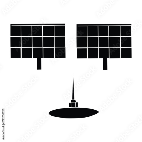 Clean energy solar panel array with satellite dish for sustainable power generation and communication technology