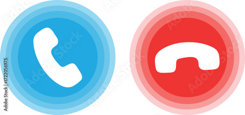 Answer and decline phone call buttons with telephone sign, accept and reject call icons, mobile communication symbols, digital vector illustration for interface and app design