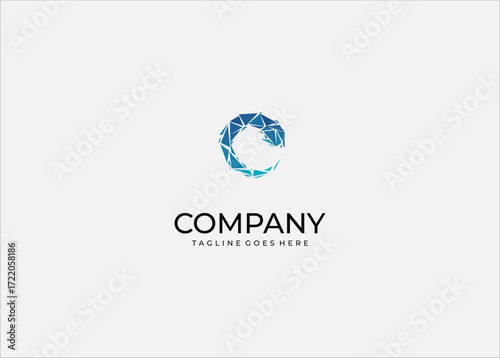 Abstract polygonal blue circular design symbolizing technology innovation connection unity progress transformation futuristic digital network geometric shape modern identity branding.
