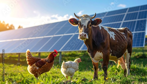 Farm scene with solar panels