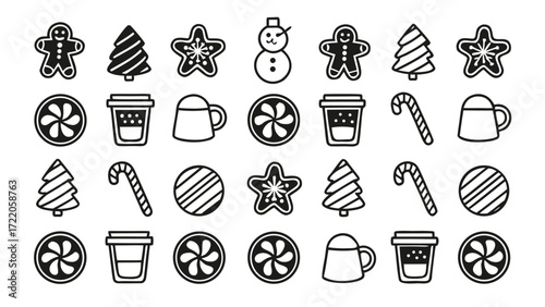 Festive doodle collection holiday icons for christmas and winter celebrations simple line art