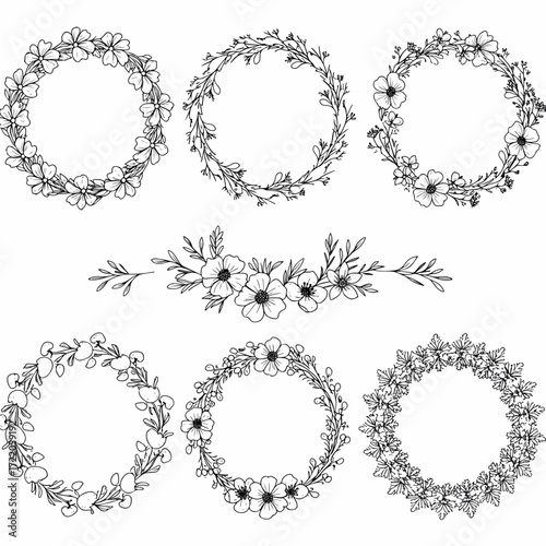 Elegant floral wreaths and bouquet elements for invitations, logos, and delicate designs, originally vector graphics for scalable beauty and timeless style