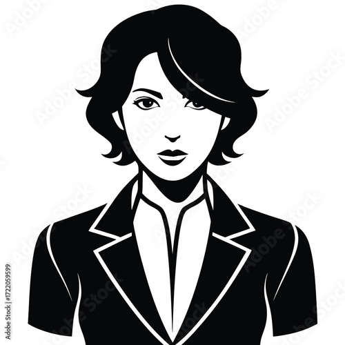 Black And White Silhouette Portrait Of A Woman In A Blazer 