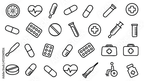 Hand-drawn doodle style medical icons collection for healthcare and medicine designs