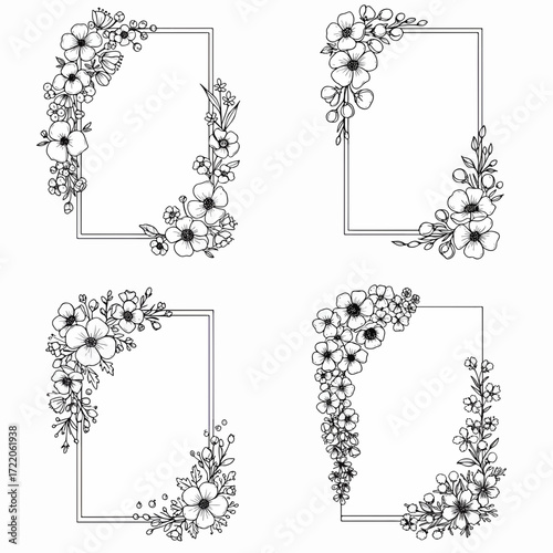 Elegant floral frame designs for invitations, cards, and stationary, perfect for weddings, birthdays, and special occasions, originally scalable vector graphics