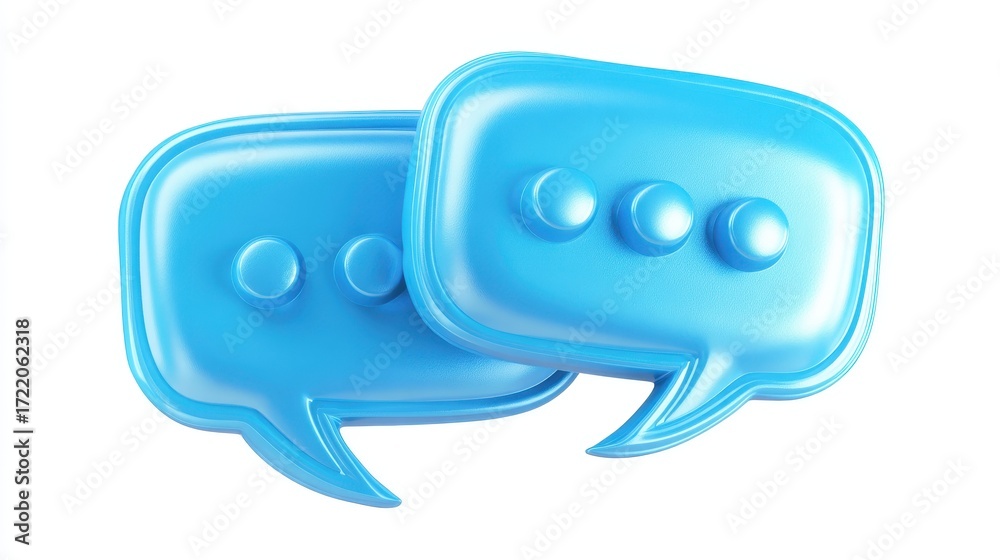 Fototapeta premium Blue live chat 3d on white background. Dialog, chat speech bubble. Live chat 3d, 3d graphic illustration icon, png.
