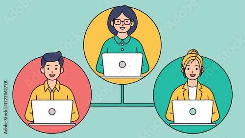 Flat design business teamwork collaboration remote work people connected online video call